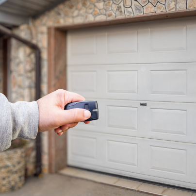 Wichita security key fob pointing to a garage door